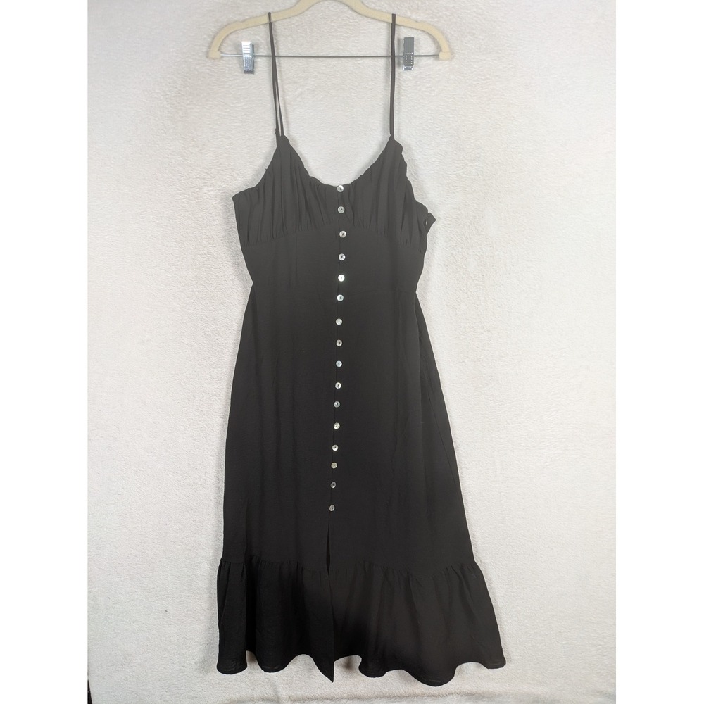 NEW Forever 21 Cami Dress Women's L Black Button Up Ruffle Hem Midi Side Zip